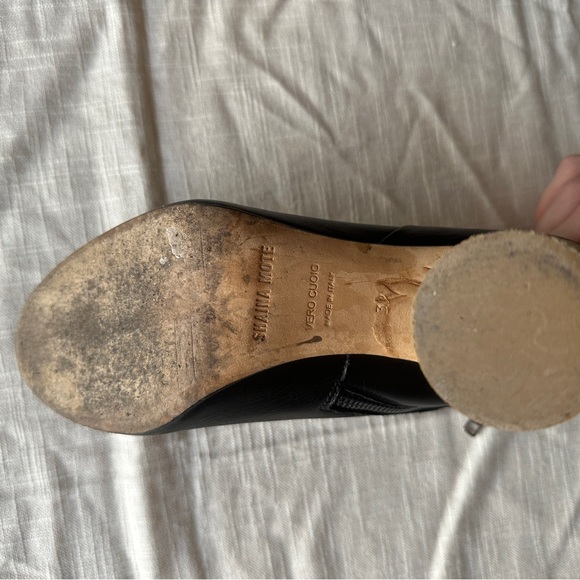 Shaina Mote Ikebana Black Leather Bamboo Heeled Ankle Boots - Picture 5 of 7